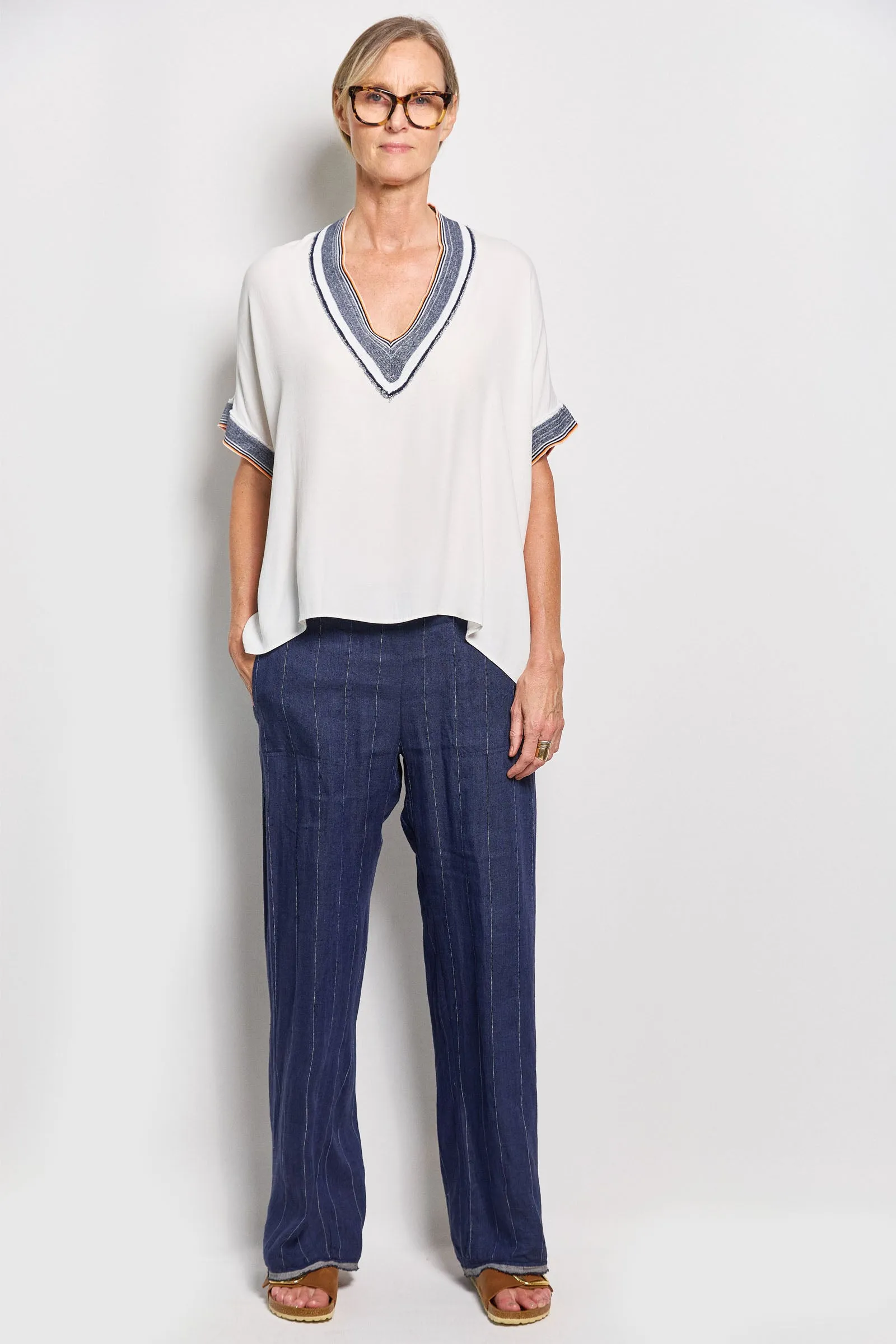 honest navy herringbone pant