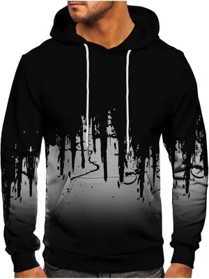 Hoodies For Men Printed Workout Pullover Trendy Long Sleeve Loose Sweatshirts