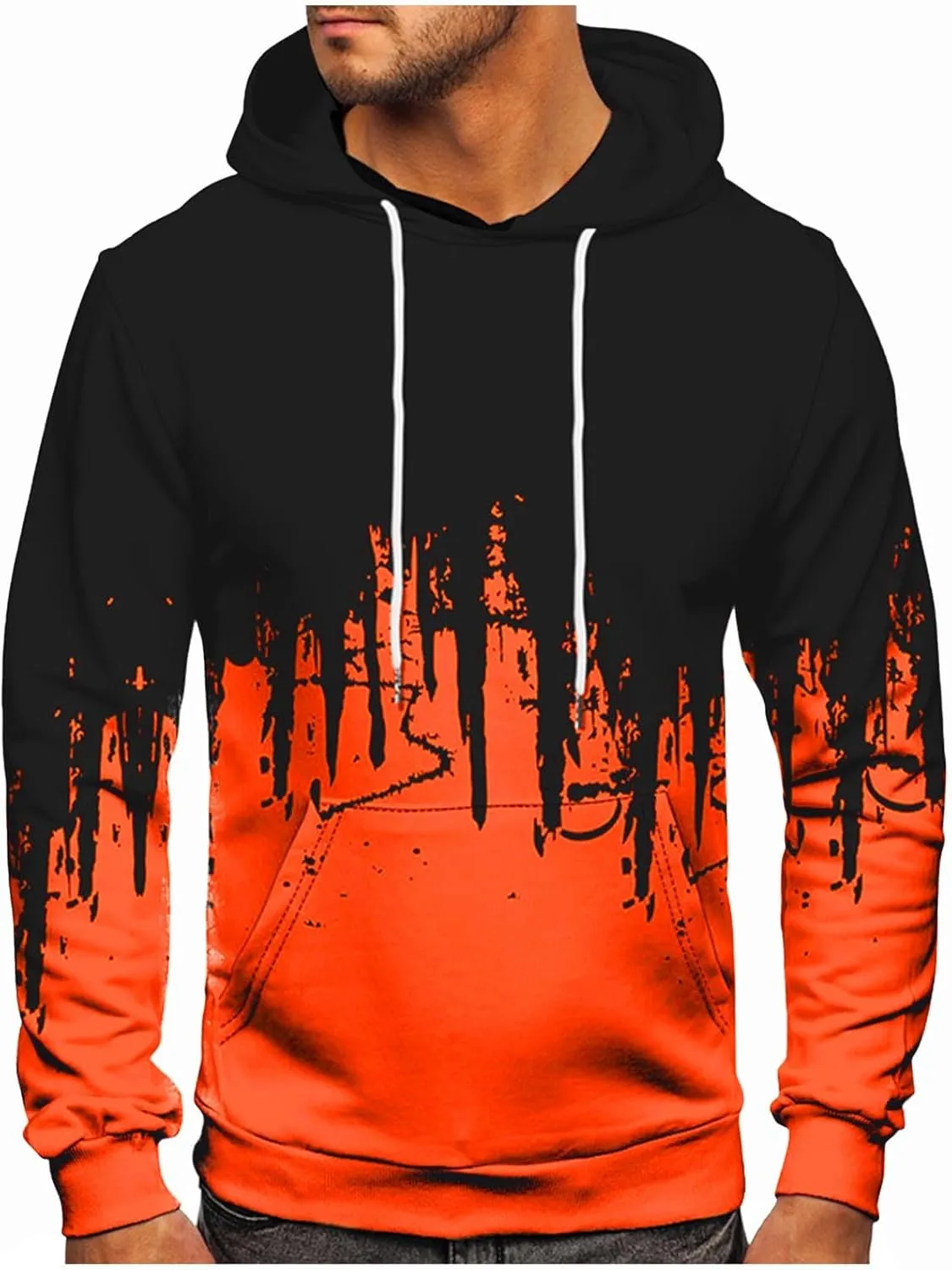 Hoodies For Men Trendy Long Sleeve Printed Pullover Crewneck Hoodie