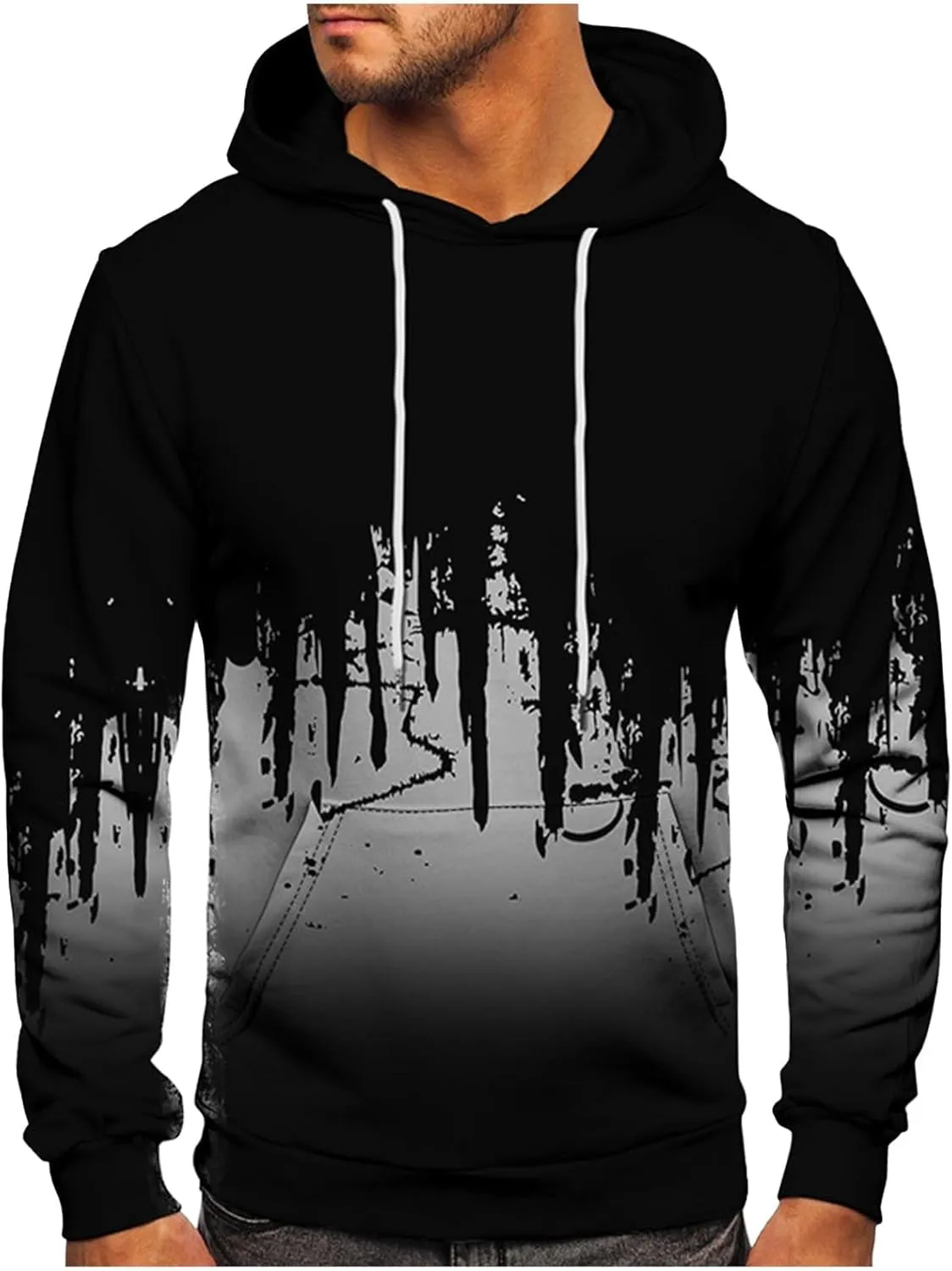 Hoodies For Men Trendy Long Sleeve Printed Pullover Crewneck Hoodie