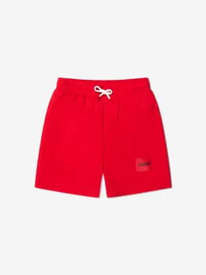 Hugo Boys Logo Swim Shorts in Red
