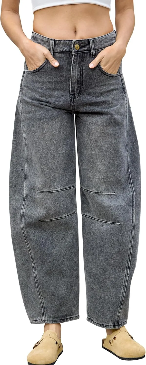 HUNGSON Women's Barrel Jeans Wide Leg Mid Rise Loose Y2k Baggy Boyfriend Jeans(Runs Small, Order Two Size Up