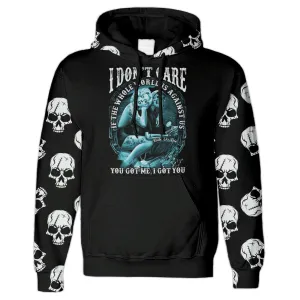 I Don't Care Skull Gothic Couple All Over Print Unisex Pullover Hoodie