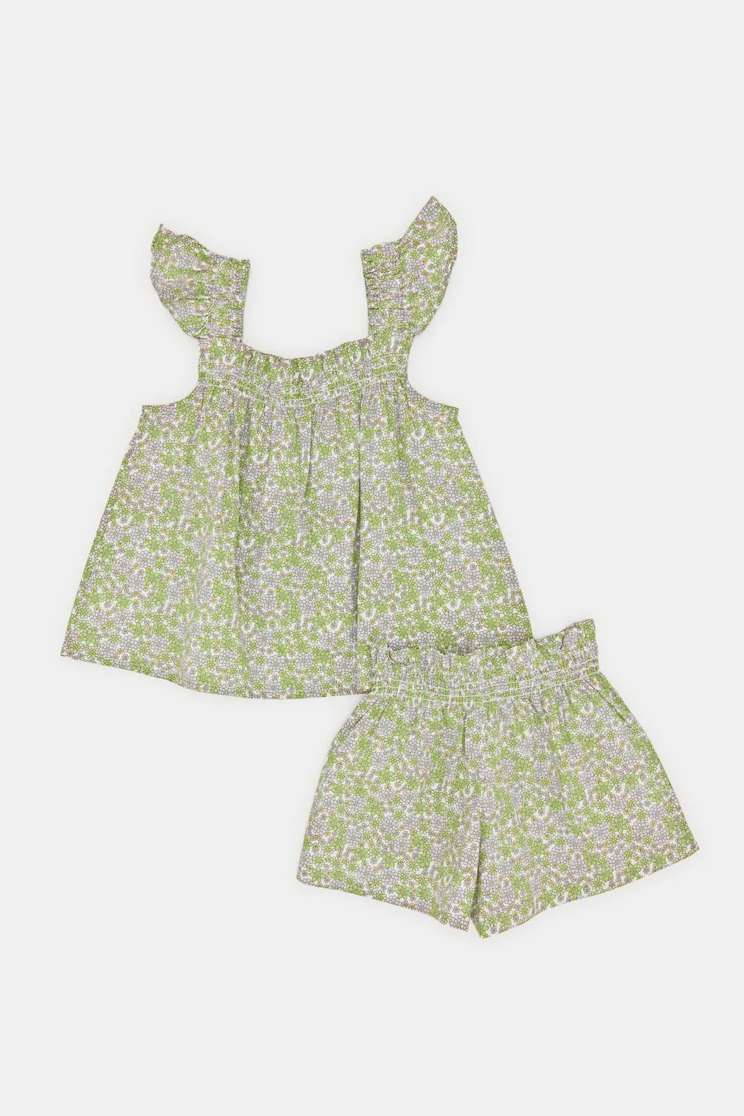 Infant Girls Green Print Blouse With Shorts (2 Piece)