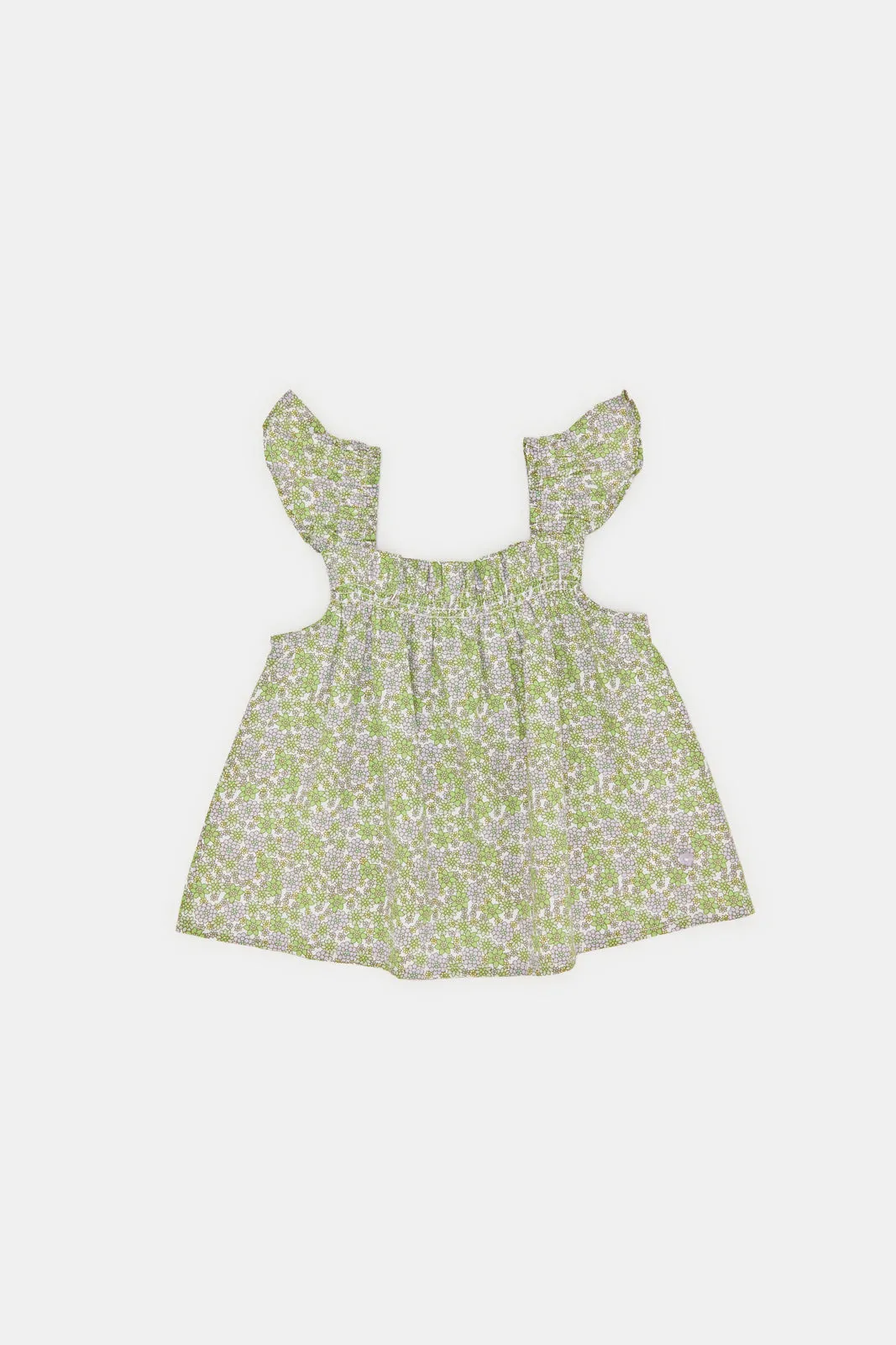 Infant Girls Green Print Blouse With Shorts (2 Piece)