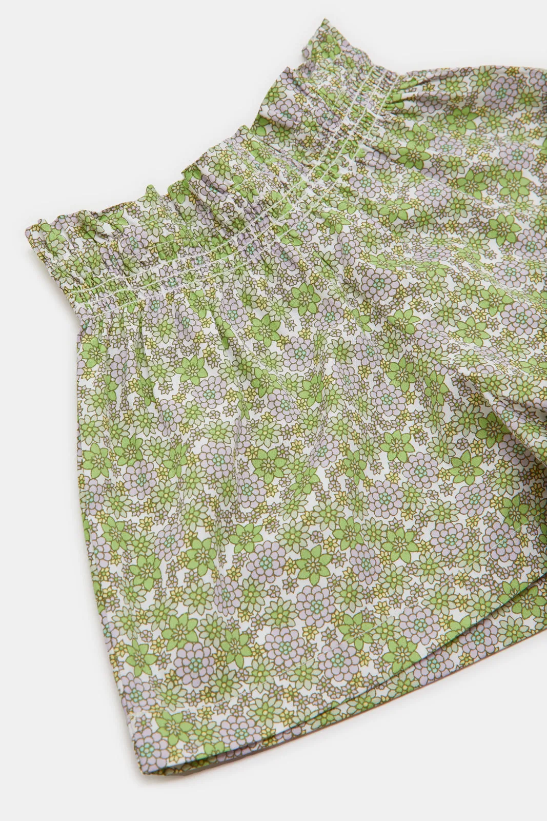 Infant Girls Green Print Blouse With Shorts (2 Piece)