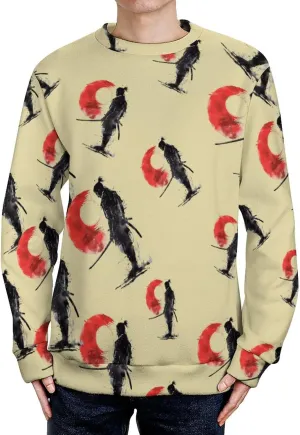 Japanese Samurai General Warrior Crew Neck Sweater Oversized Long Sleeve Pure Cotton Casual Knit Pullover Sweatshirt