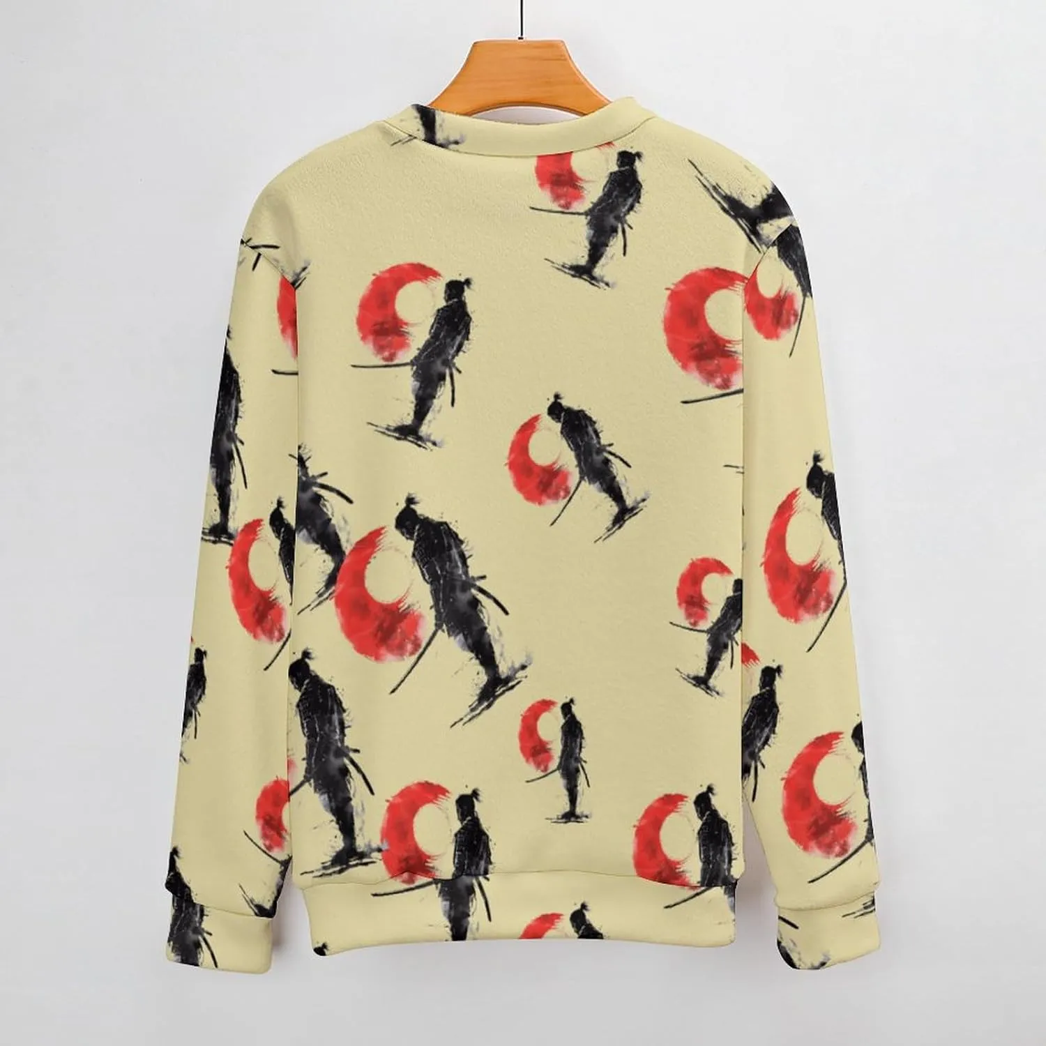 Japanese Samurai General Warrior Crew Neck Sweater Oversized Long Sleeve Pure Cotton Casual Knit Pullover Sweatshirt