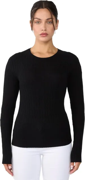 JENNIE LIU Women's 100% Cashmere Cable-Knit Long Sleeve Pullover Crew Neck Sweater