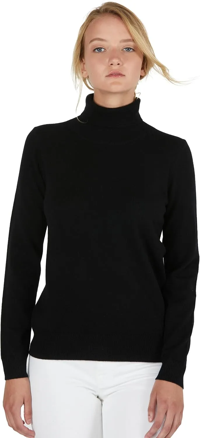 JENNIE LIU Women's 100% Pure Cashmere Long Sleeve Pullover Turtleneck Sweater