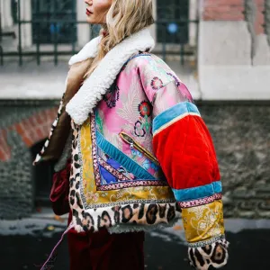 Joskaa Autumn Winter New Coat Women Down Jacket Collar Coats National Style Street Short Print Warm Ladies Chic Outwear Female