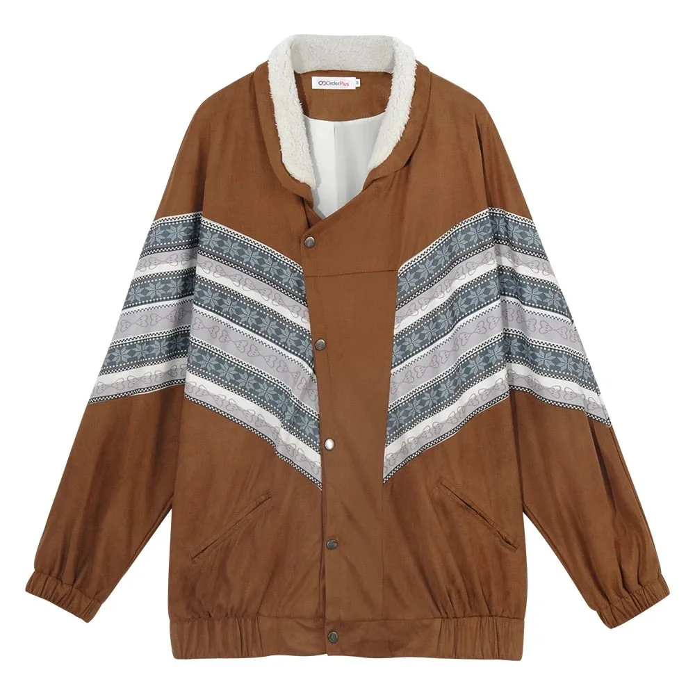 Joskaa Autumn Winter New Coat Women Down Jacket Collar Coats National Style Street Short Print Warm Ladies Chic Outwear Female