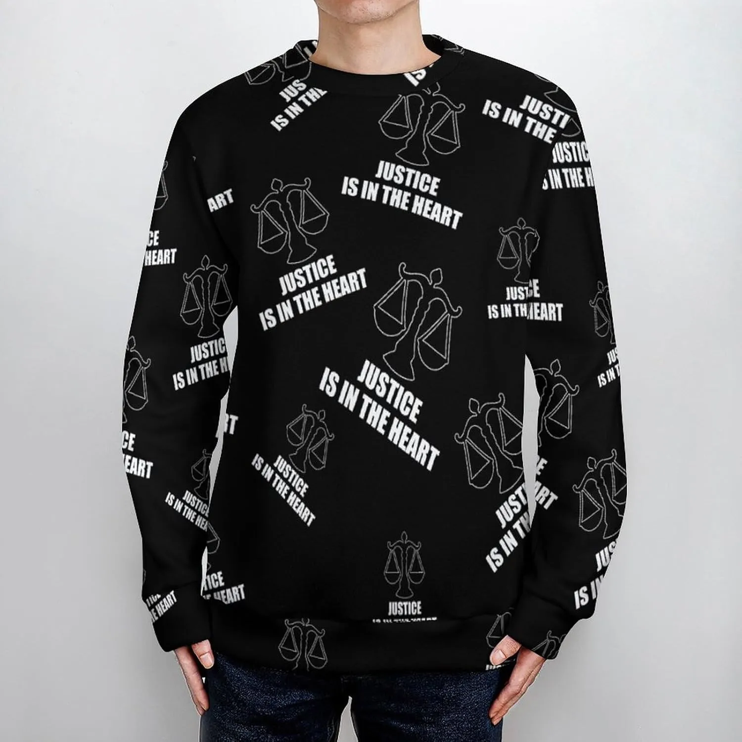 Justice Is In The Heart Crew Neck Sweater Oversized Long Sleeve Pure Cotton Casual Knit Pullover Sweatshirt