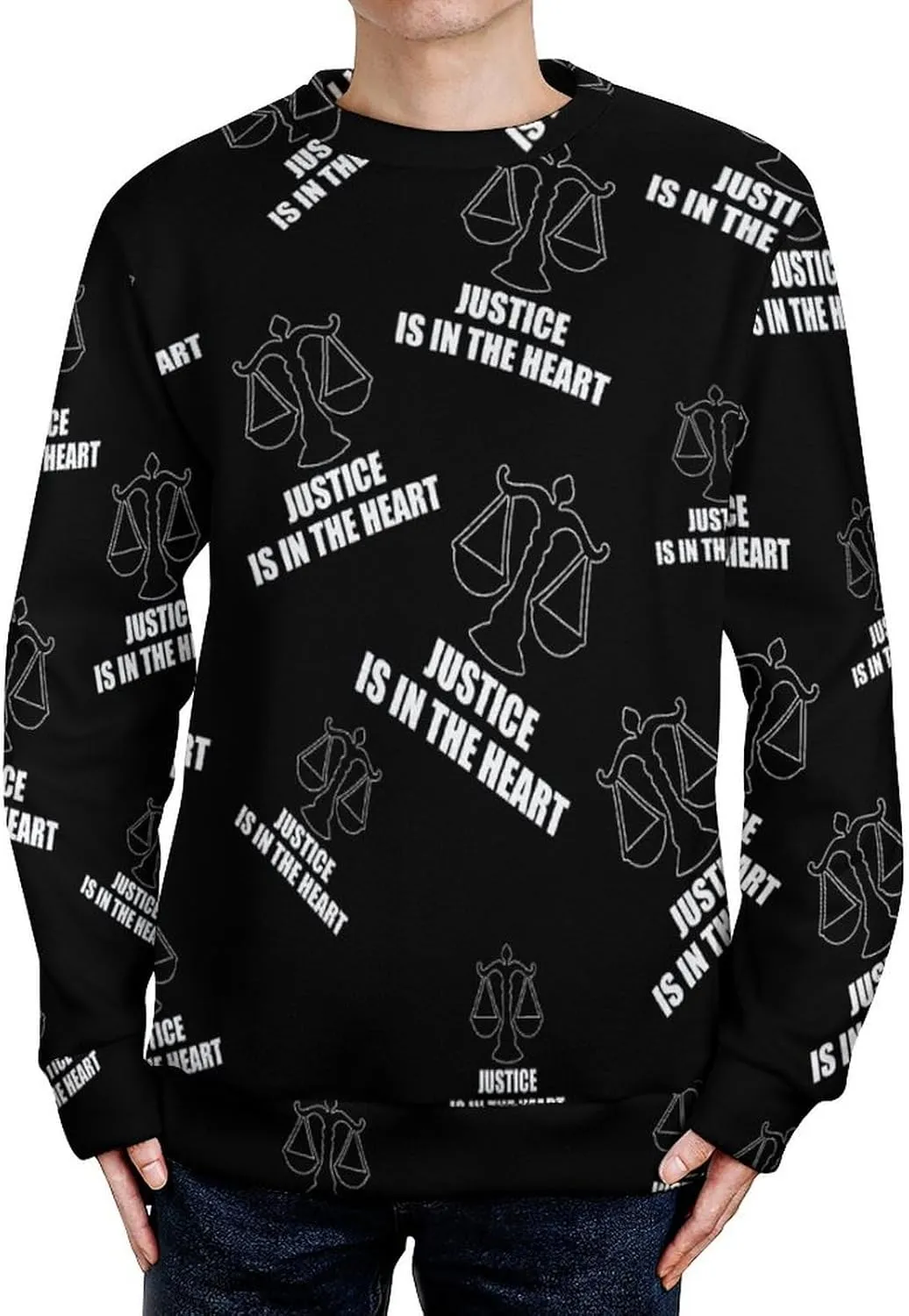 Justice Is In The Heart Crew Neck Sweater Oversized Long Sleeve Pure Cotton Casual Knit Pullover Sweatshirt