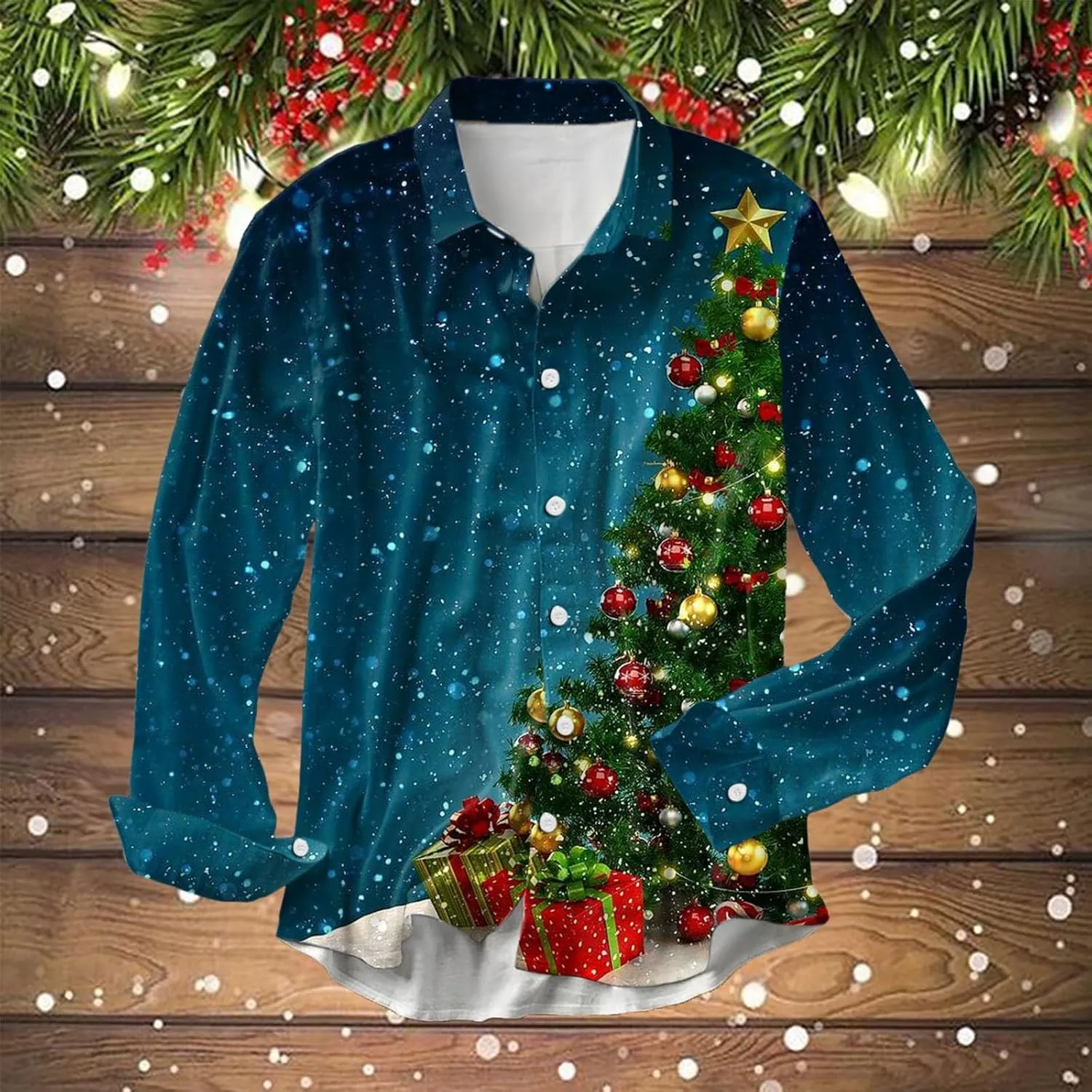 LCMTWX White Button Down Shirt Men Digital Printing Button Lapel Short Sleeve Shirt T Shirt Mens Christmas Shirt Christmas