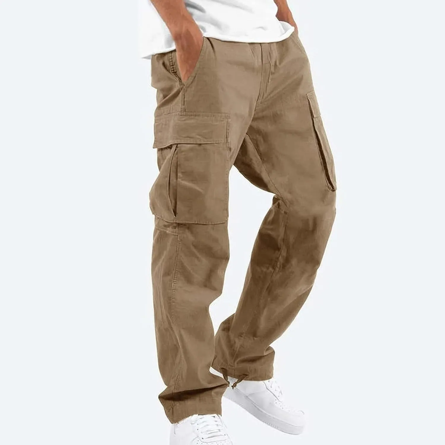 lcyhony Mens Cargo Pants Lightweight Breathable Tactical Pants Elastic Waist Straight Leg Sweatpants with Multi Pockets