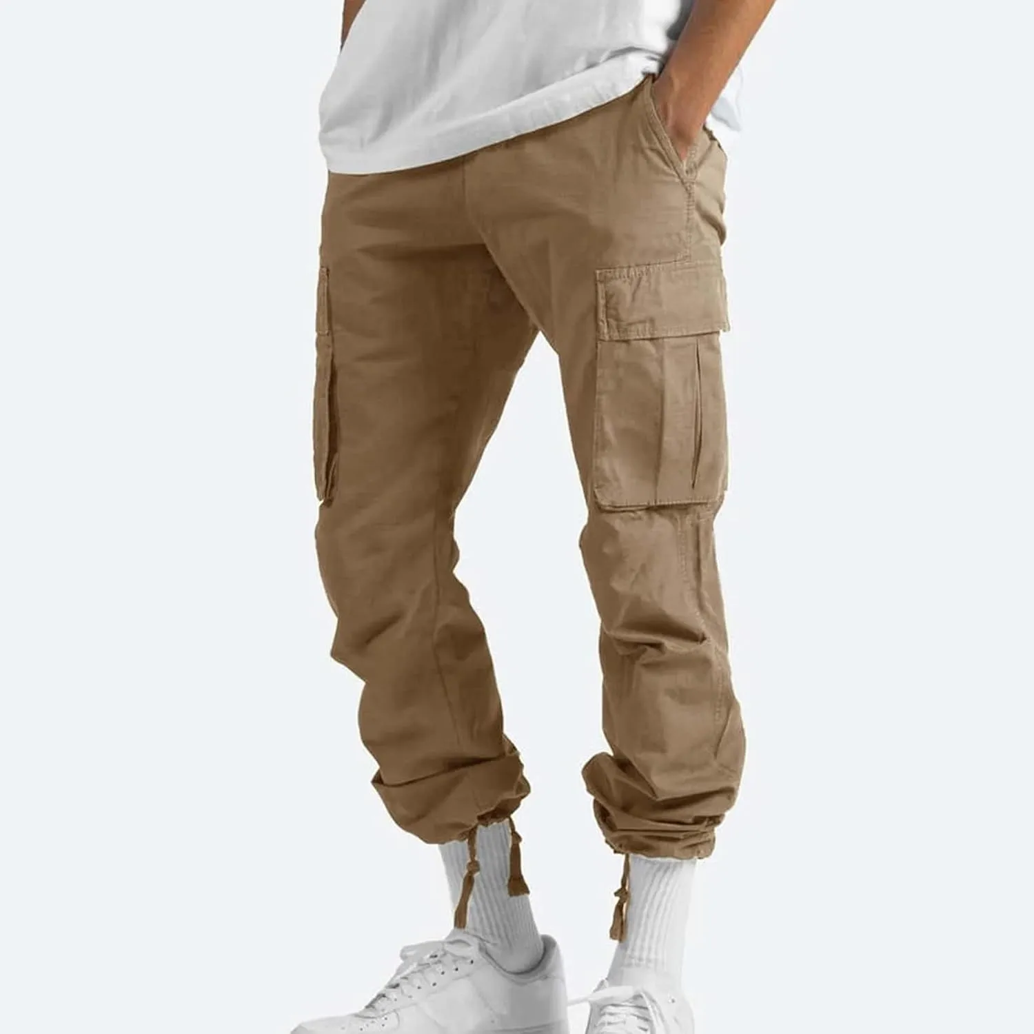 lcyhony Mens Cargo Pants Lightweight Breathable Tactical Pants Elastic Waist Straight Leg Sweatpants with Multi Pockets