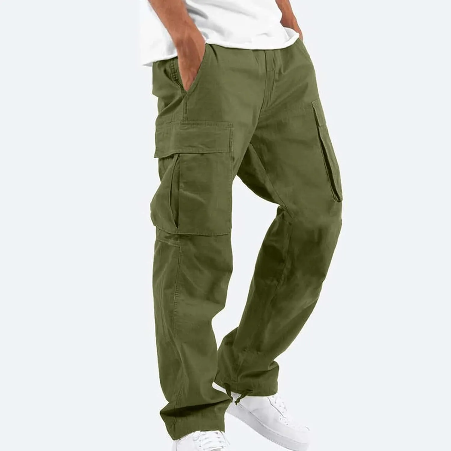 lcyhony Mens Cargo Pants Lightweight Breathable Tactical Pants Elastic Waist Straight Leg Sweatpants with Multi Pockets