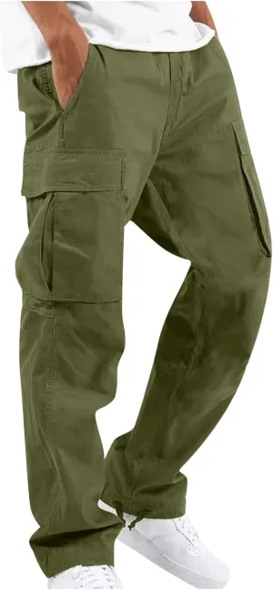 lcyhony Mens Cargo Pants Lightweight Breathable Tactical Pants Elastic Waist Straight Leg Sweatpants with Multi Pockets