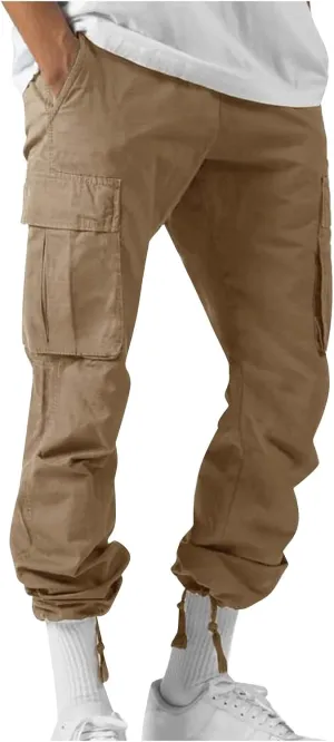 lcyhony Mens Cargo Pants Lightweight Breathable Tactical Pants Elastic Waist Straight Leg Sweatpants with Multi Pockets