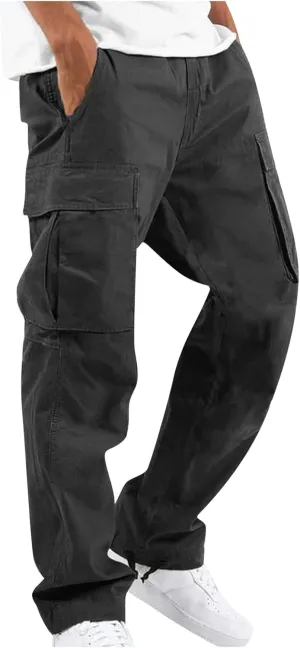 lcyhony Mens Cargo Pants Lightweight Breathable Tactical Pants Elastic Waist Straight Leg Sweatpants with Multi Pockets