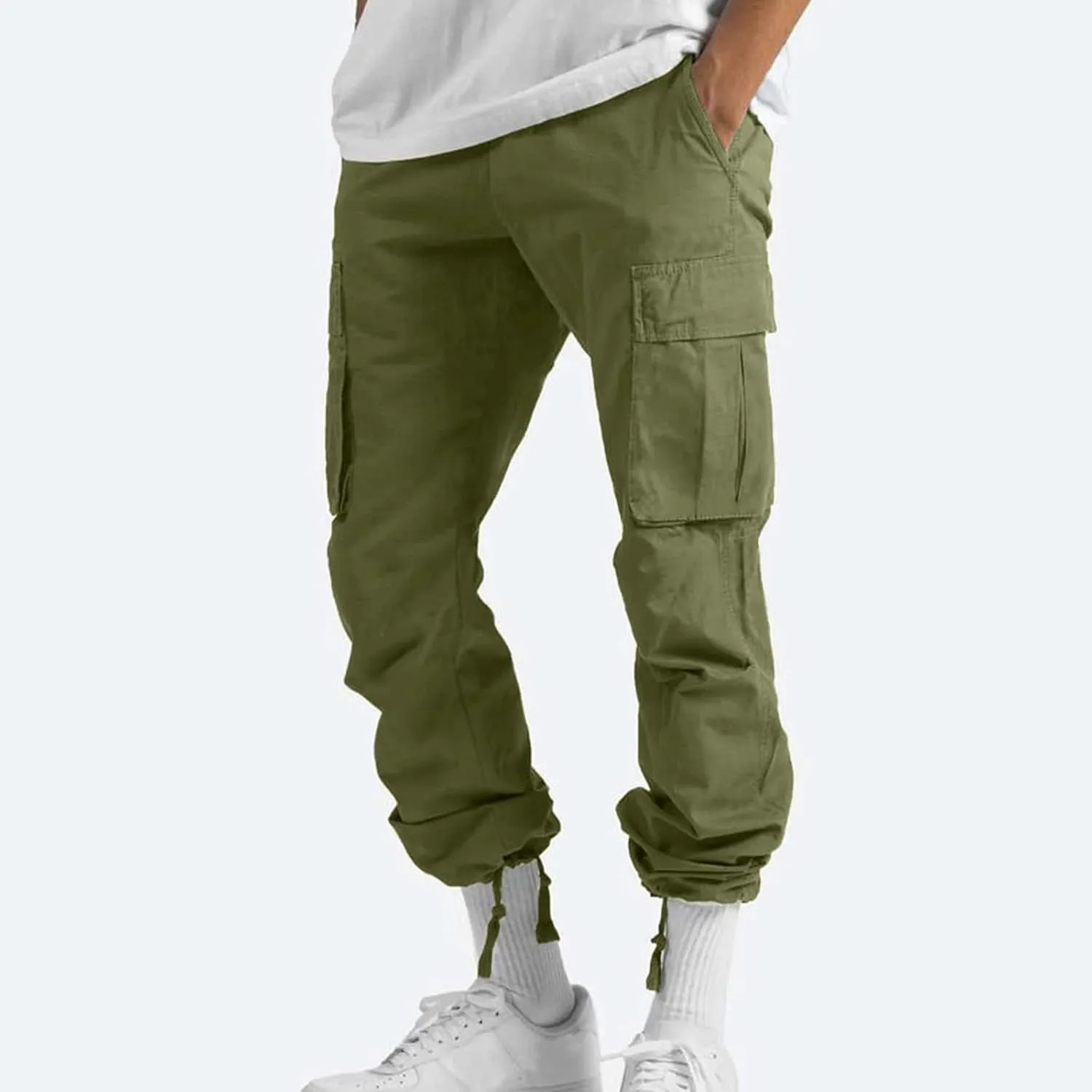 lcyhony Mens Cargo Pants Lightweight Breathable Tactical Pants Elastic Waist Straight Leg Sweatpants with Multi Pockets