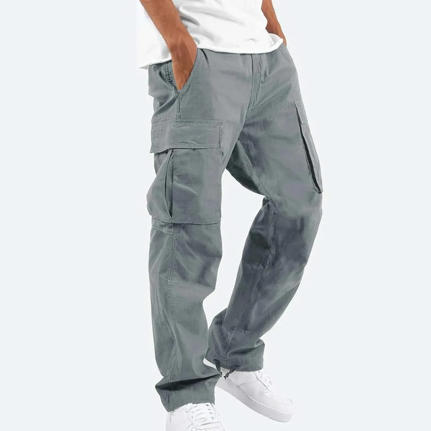 lcyhony Mens Cargo Pants Lightweight Breathable Tactical Pants Elastic Waist Straight Leg Sweatpants with Multi Pockets