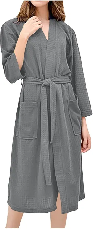 Lightweight Waffle Pajamas For Women Comfortable Flannel Spa & Bath Robes With Pockets kimono House Wear Unisex(M-3X)