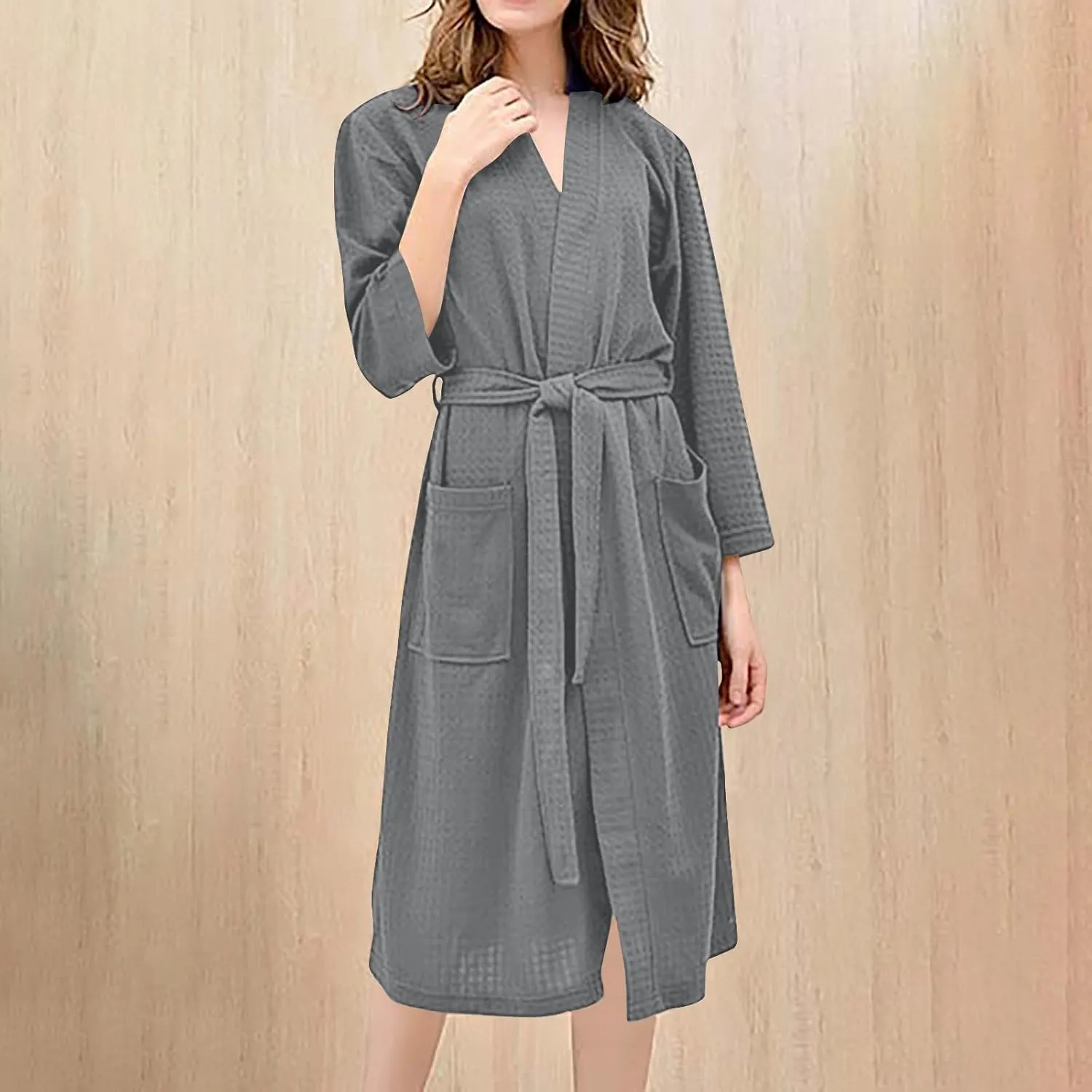 Lightweight Waffle Pajamas For Women Comfortable Flannel Spa & Bath Robes With Pockets kimono House Wear Unisex(M-3X)
