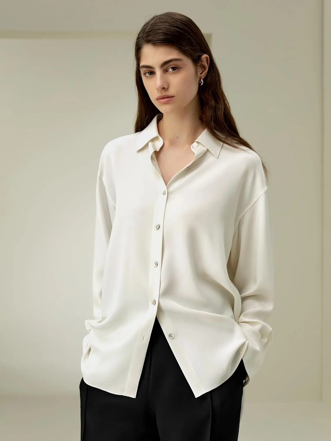 LilySilk Womens Silk Shirt Ladies 30MM Silk Classic Button Up Blouse Long Sleeves Basic Style Work