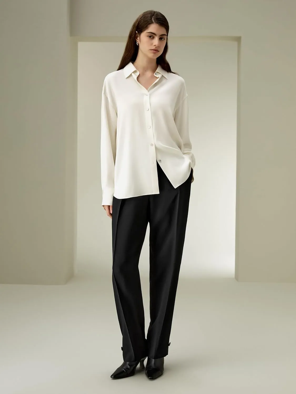 LilySilk Womens Silk Shirt Ladies 30MM Silk Classic Button Up Blouse Long Sleeves Basic Style Work