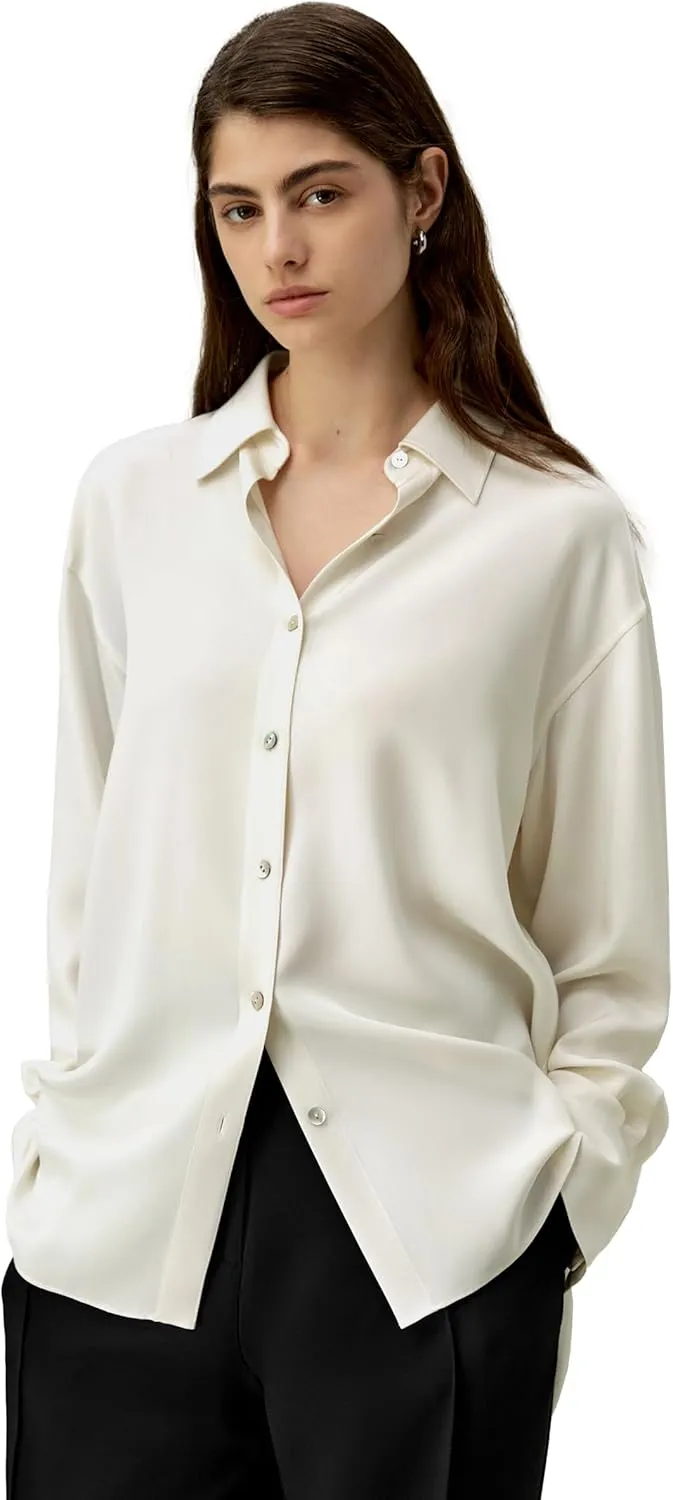 LilySilk Womens Silk Shirt Ladies 30MM Silk Classic Button Up Blouse Long Sleeves Basic Style Work