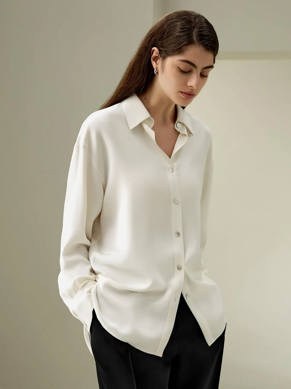 LilySilk Womens Silk Shirt Ladies 30MM Silk Classic Button Up Blouse Long Sleeves Basic Style Work