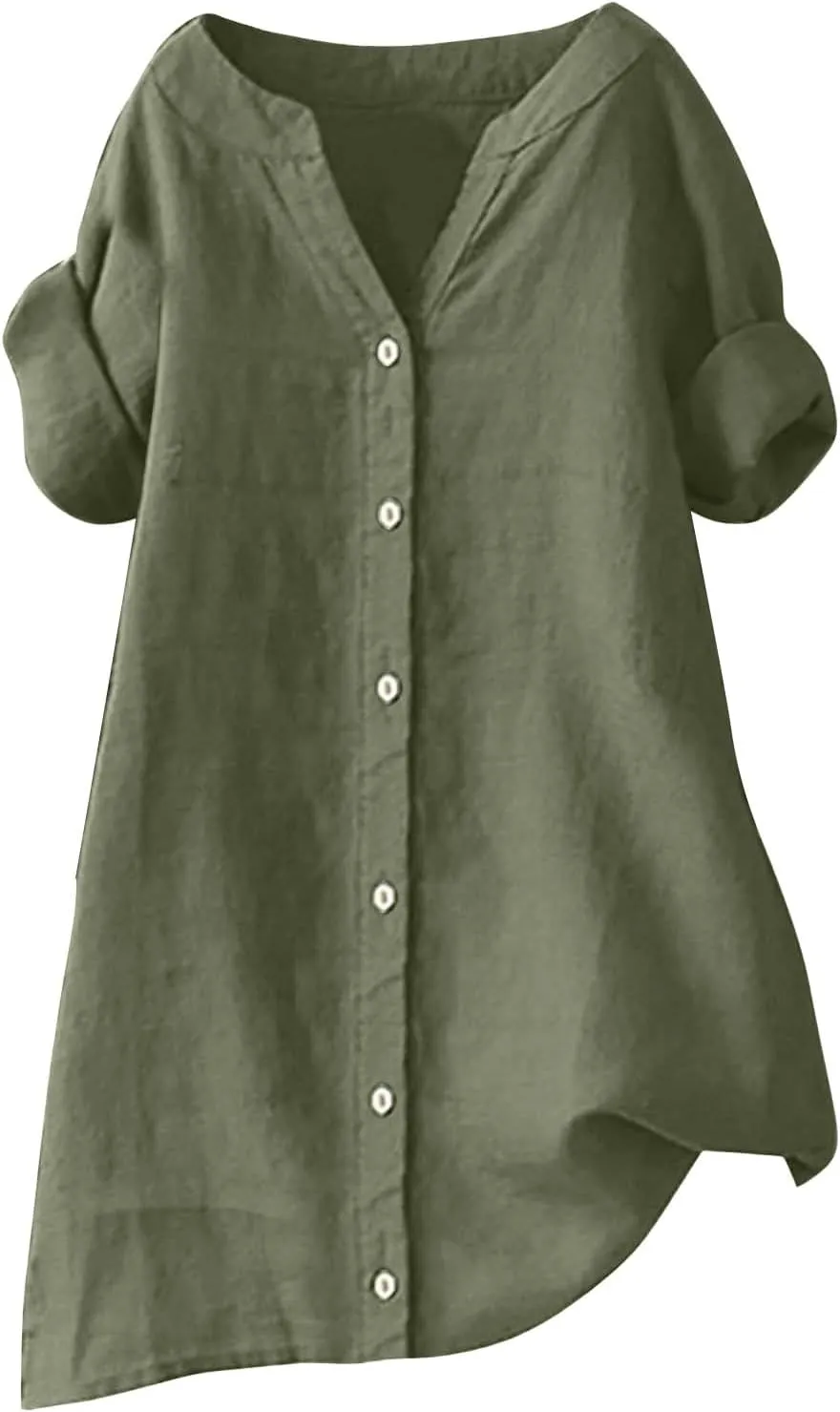 Linen Button Down Shirt Women Sleeve Collar Casual Women's Shirt Women's Shirt Tops for Women Womens Linen Shirt