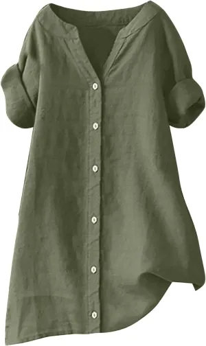 Linen Button Down Shirt Women Sleeve Collar Casual Women's Shirt Women's Shirt Tops for Women Womens Linen Shirt