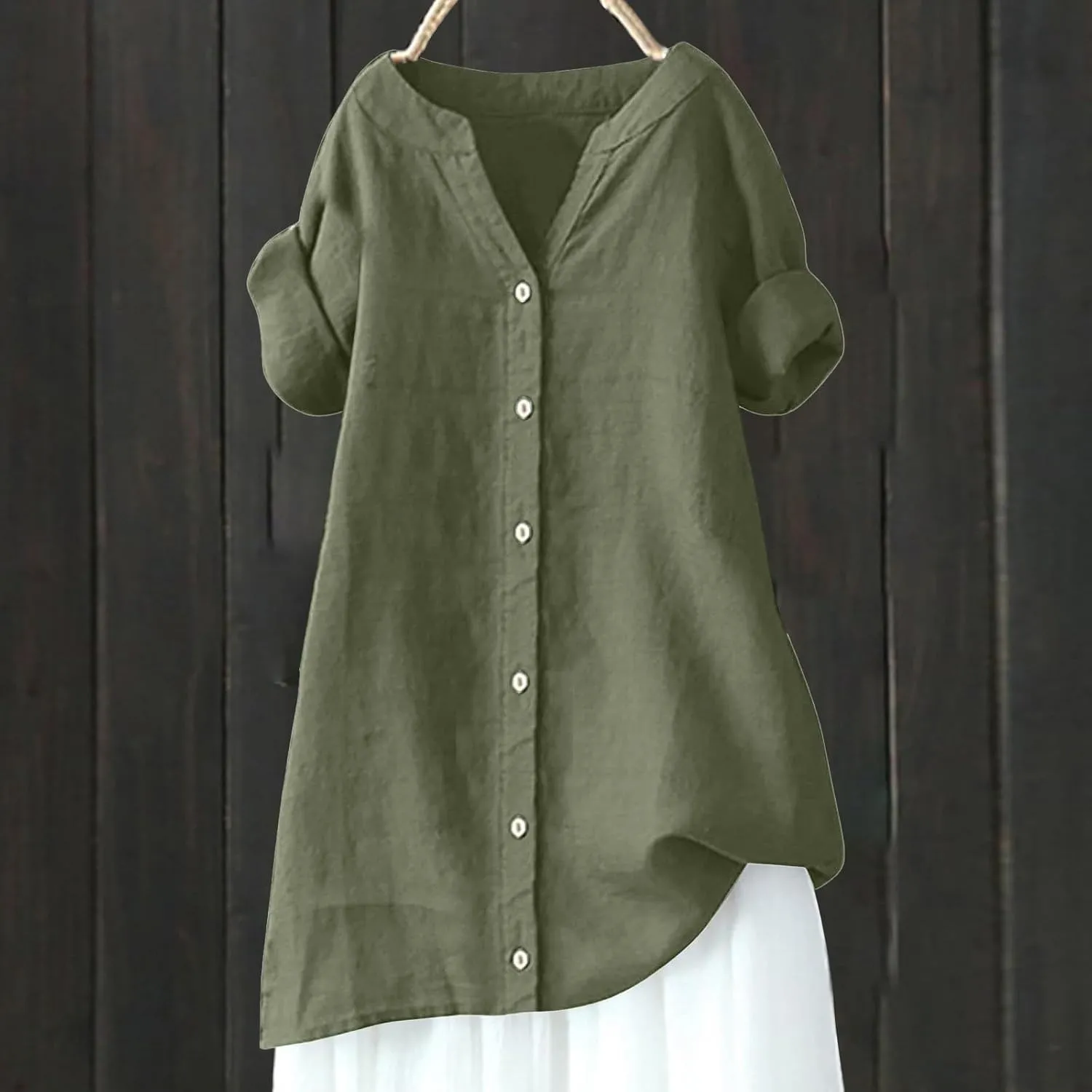 Linen Button Down Shirt Women Sleeve Collar Casual Women's Shirt Women's Shirt Tops for Women Womens Linen Shirt
