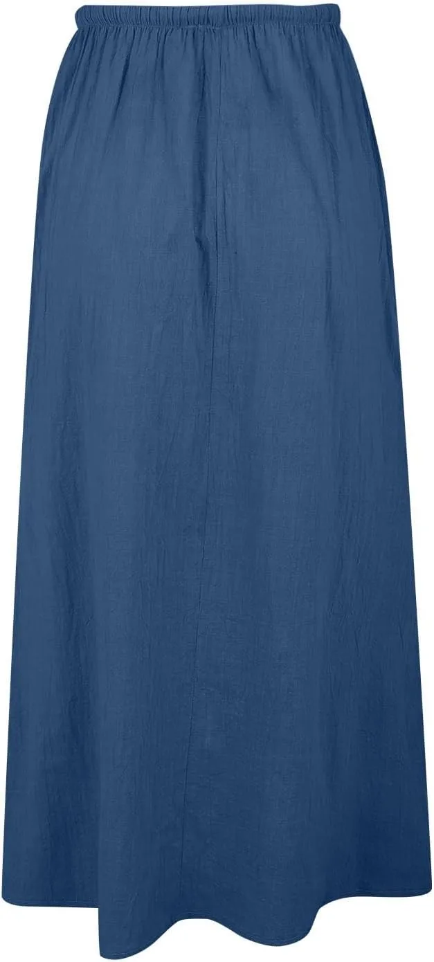 Linen Maxi Skirts for Women Trendy Summer Comfy Drawstring Waist A Line Skirts Cute Vacation Boho Long Flowy Skirts