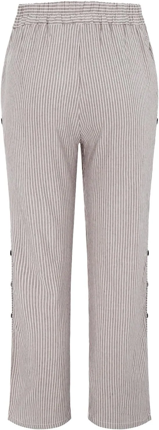 Linen Pants for Women Casual Pants Striped Side Button Plus Size Trendy Spring Summer Gauze Baggy Trousers with Pocket