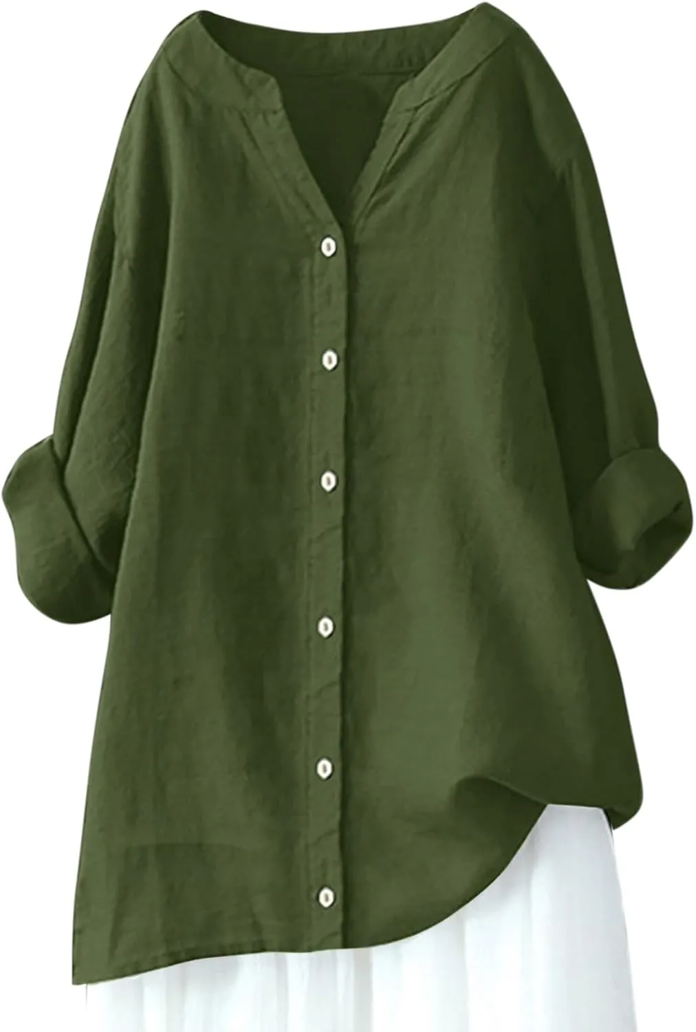 Linen Shirts for Women, Womens Button Down Shirts Long Sleeve Dress Shirts Oversized Work Office Solid Blouses