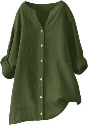 Linen Shirts for Women, Womens Button Down Shirts Long Sleeve Dress Shirts Oversized Work Office Solid Blouses