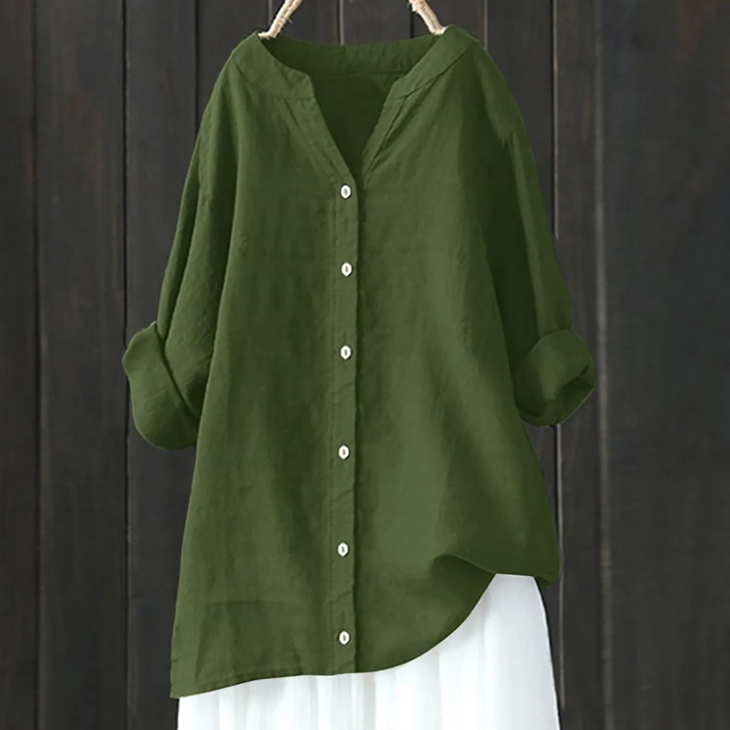 Linen Shirts for Women, Womens Button Down Shirts Long Sleeve Dress Shirts Oversized Work Office Solid Blouses