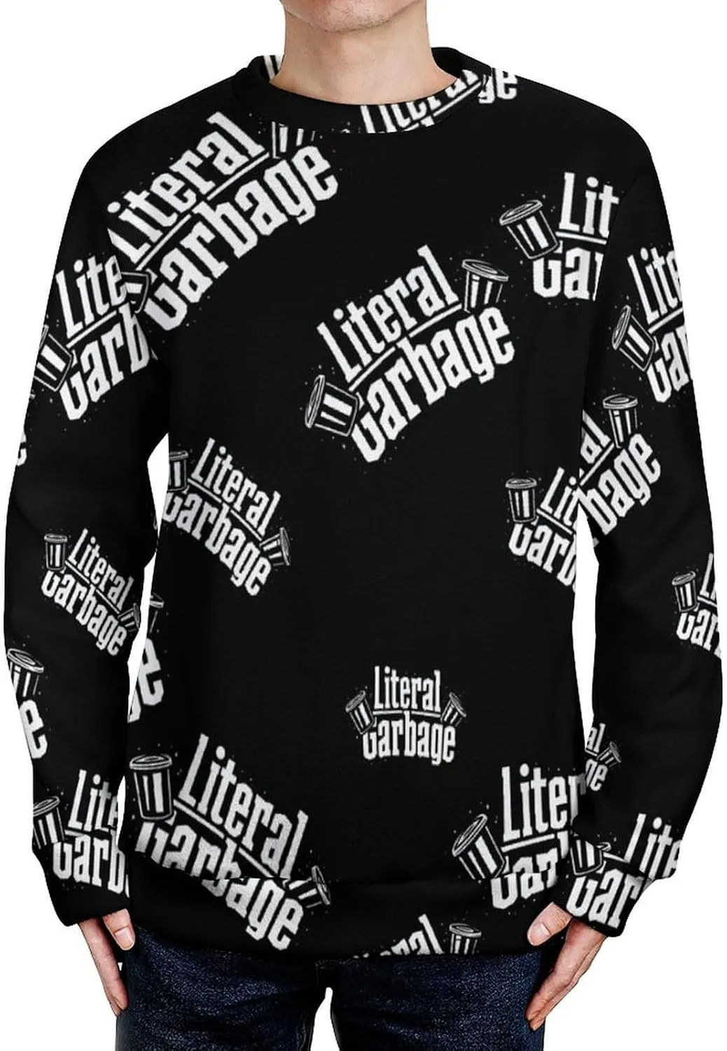 Literal Garbage Crew Neck Sweater Oversized Long Sleeve Pure Cotton Casual Knit Pullover Sweatshirt