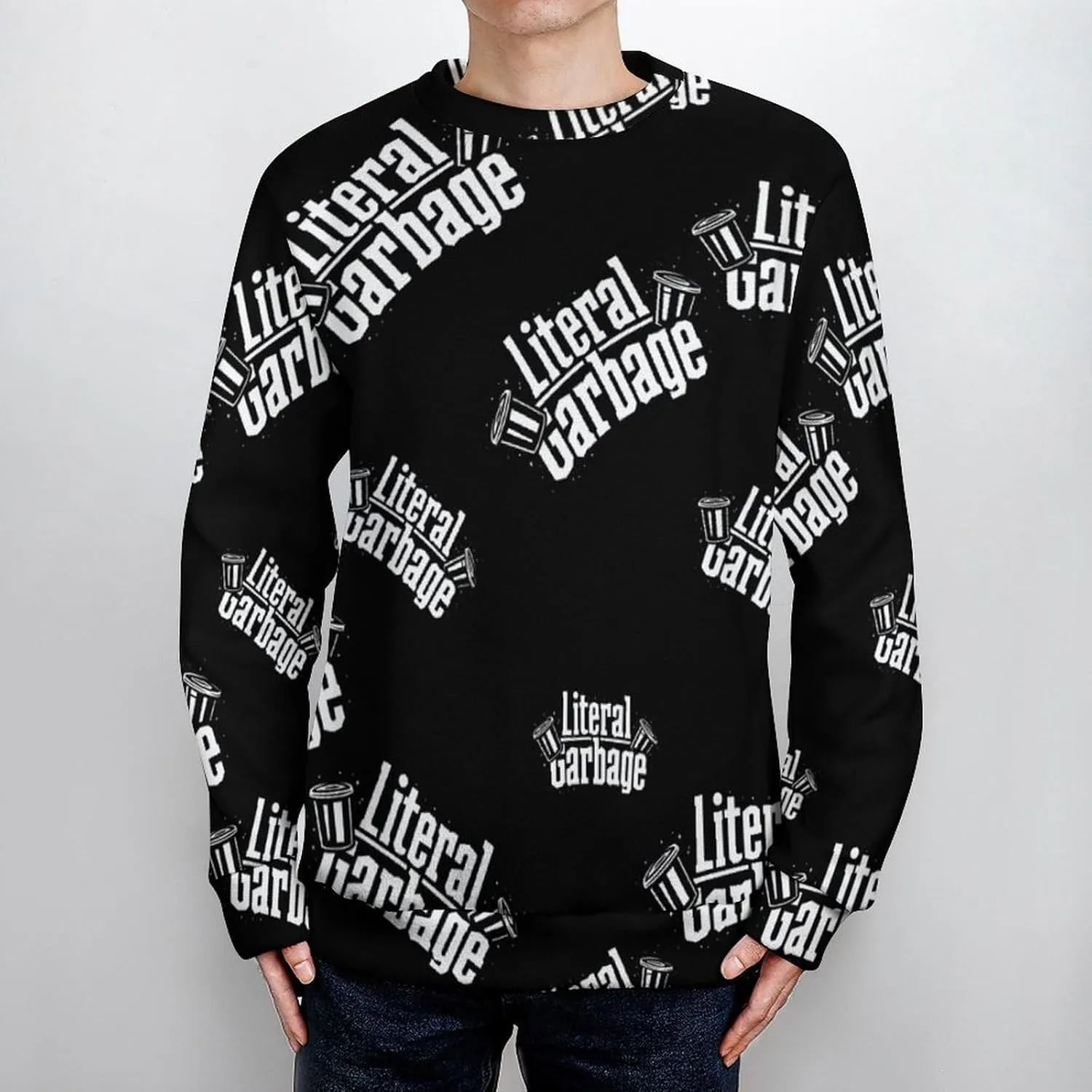 Literal Garbage Crew Neck Sweater Oversized Long Sleeve Pure Cotton Casual Knit Pullover Sweatshirt