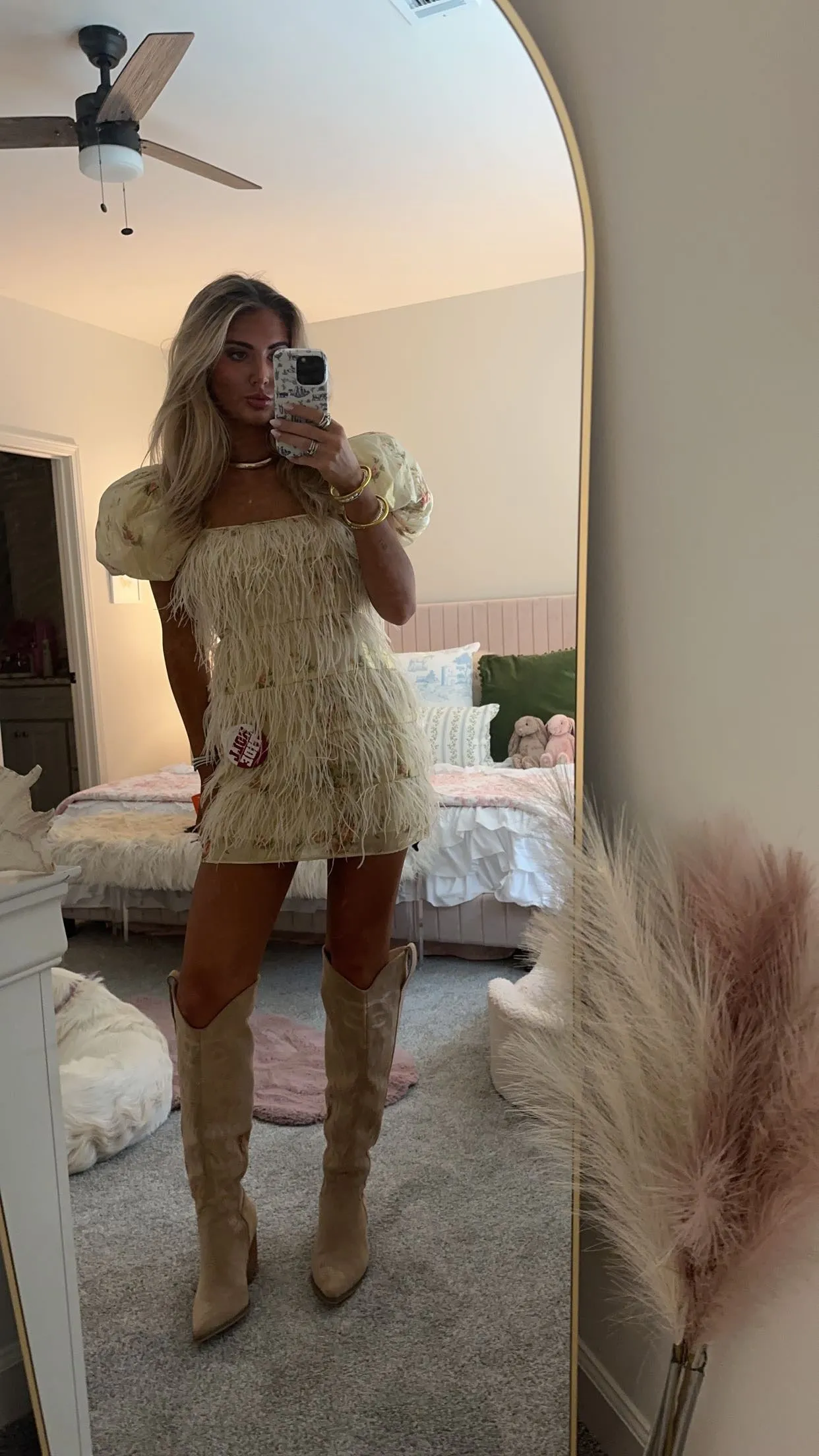 LoveShackFancy Beryl Feather mini dress