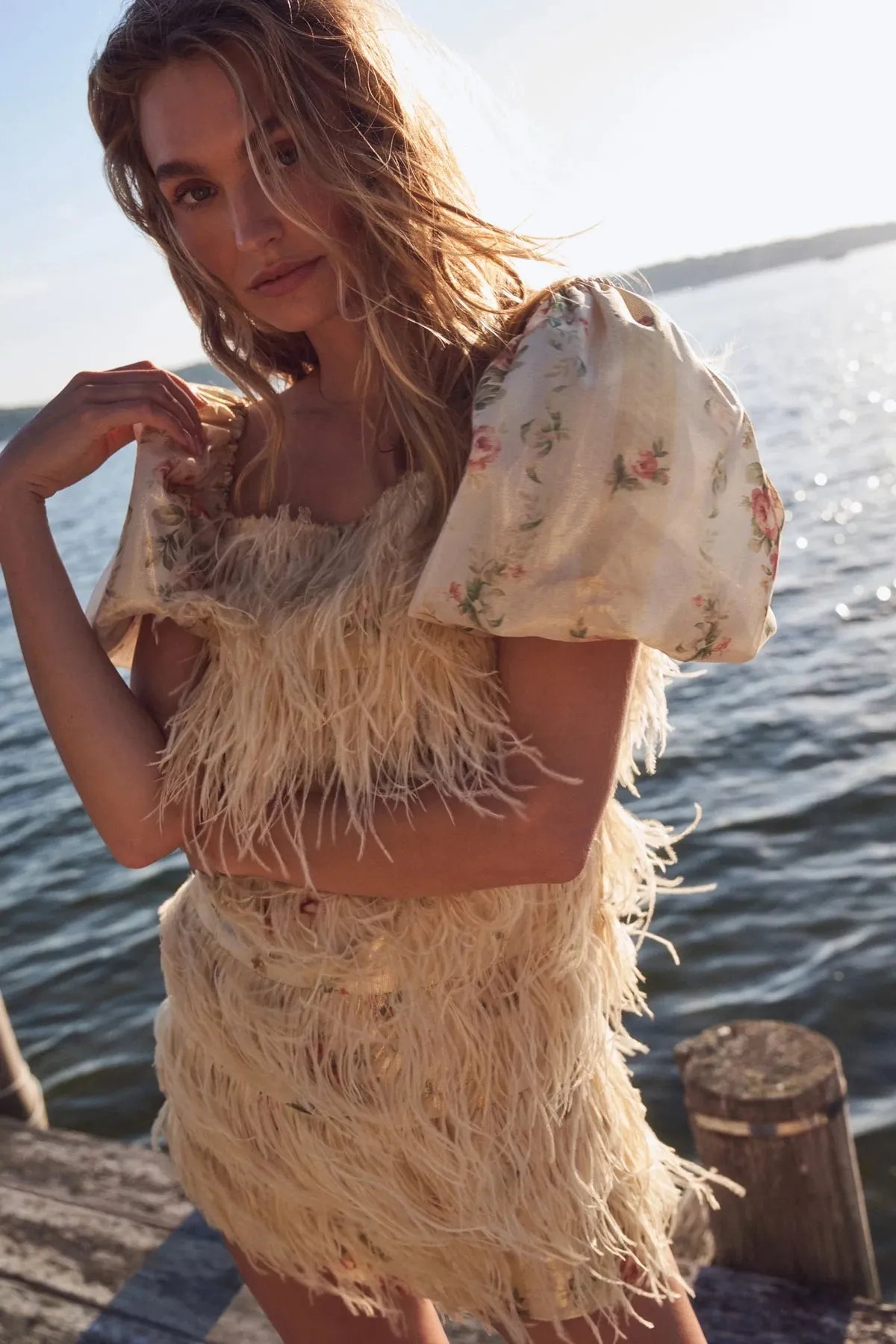 LoveShackFancy Beryl Feather mini dress