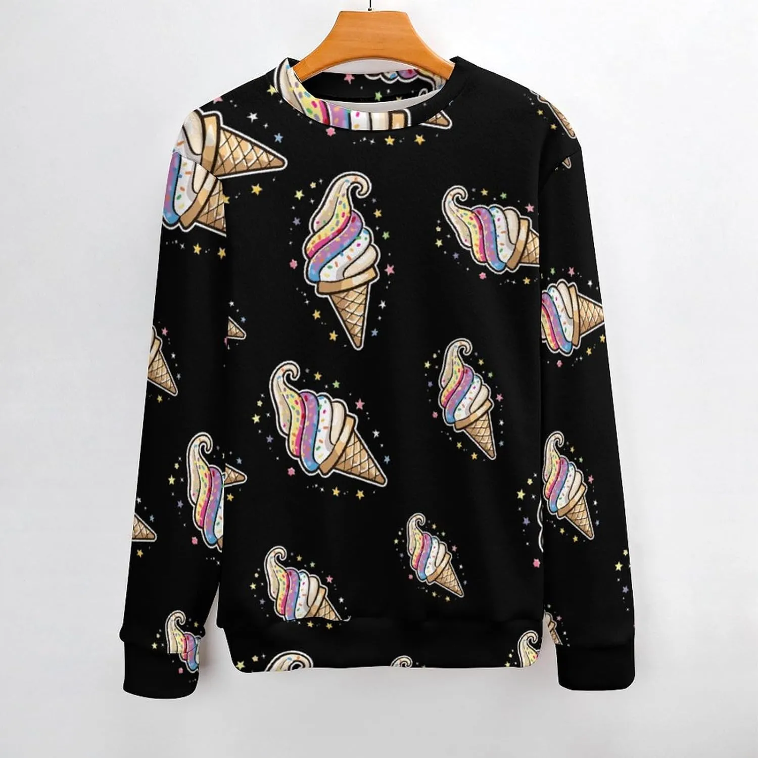Magic Ice Cream Cone Crew Neck Sweater Oversized Long Sleeve Pure Cotton Casual Knit Pullover Sweatshirt