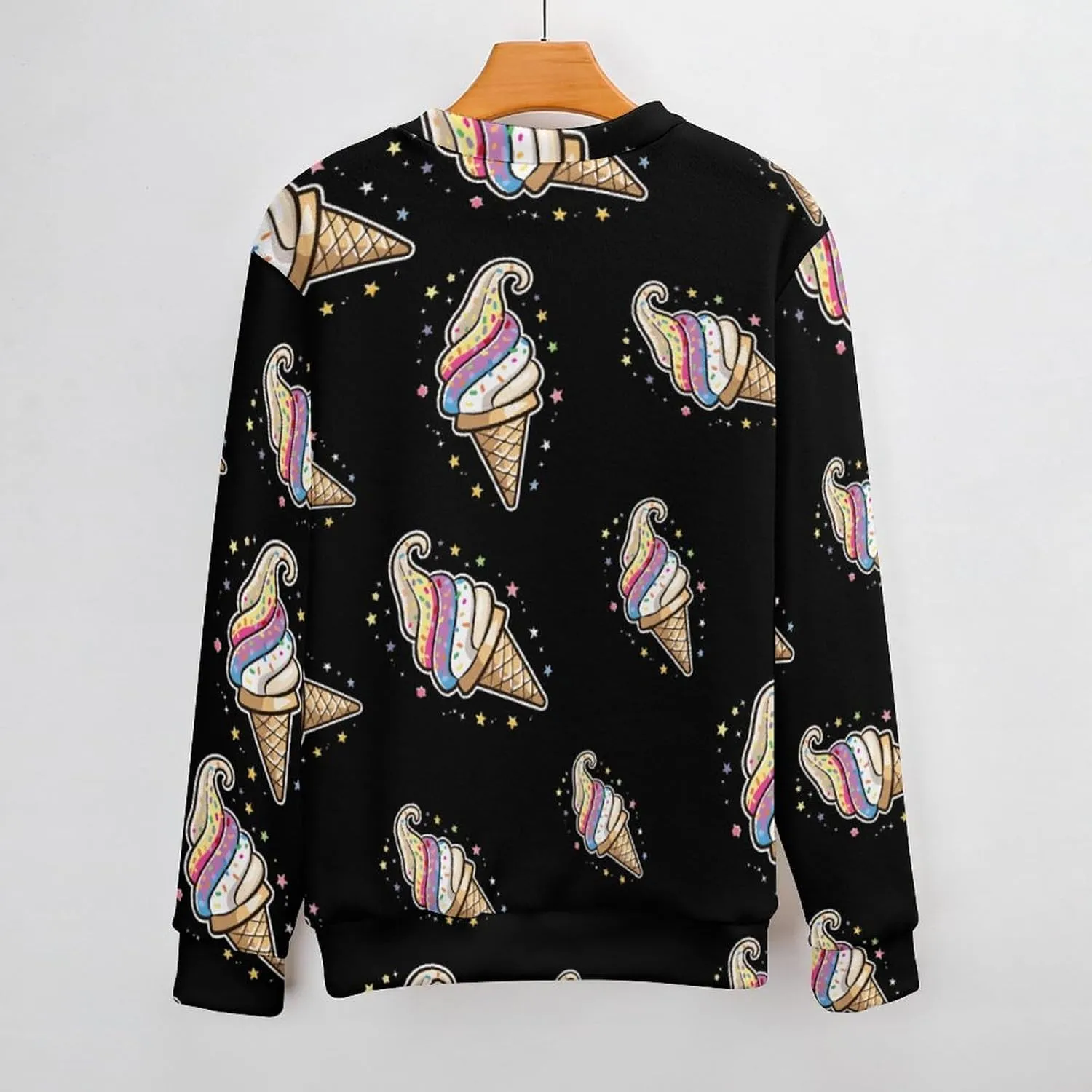 Magic Ice Cream Cone Crew Neck Sweater Oversized Long Sleeve Pure Cotton Casual Knit Pullover Sweatshirt