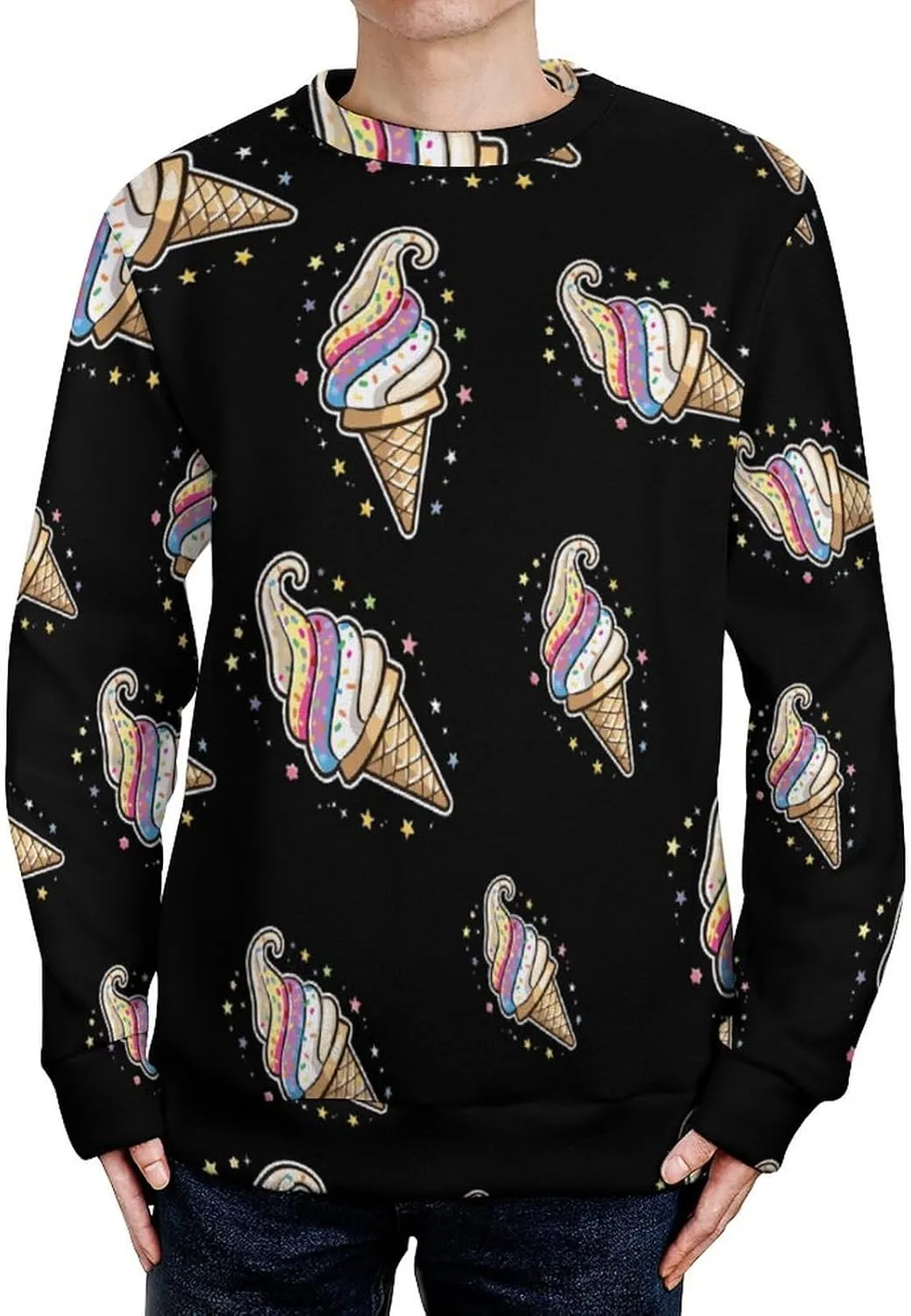 Magic Ice Cream Cone Crew Neck Sweater Oversized Long Sleeve Pure Cotton Casual Knit Pullover Sweatshirt