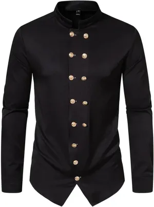 Man White Double Breasted Steampubk Shirt Men Autumn Long Sleeve Button Up Dress Shirts Men Punk Gothic Man's Shirt