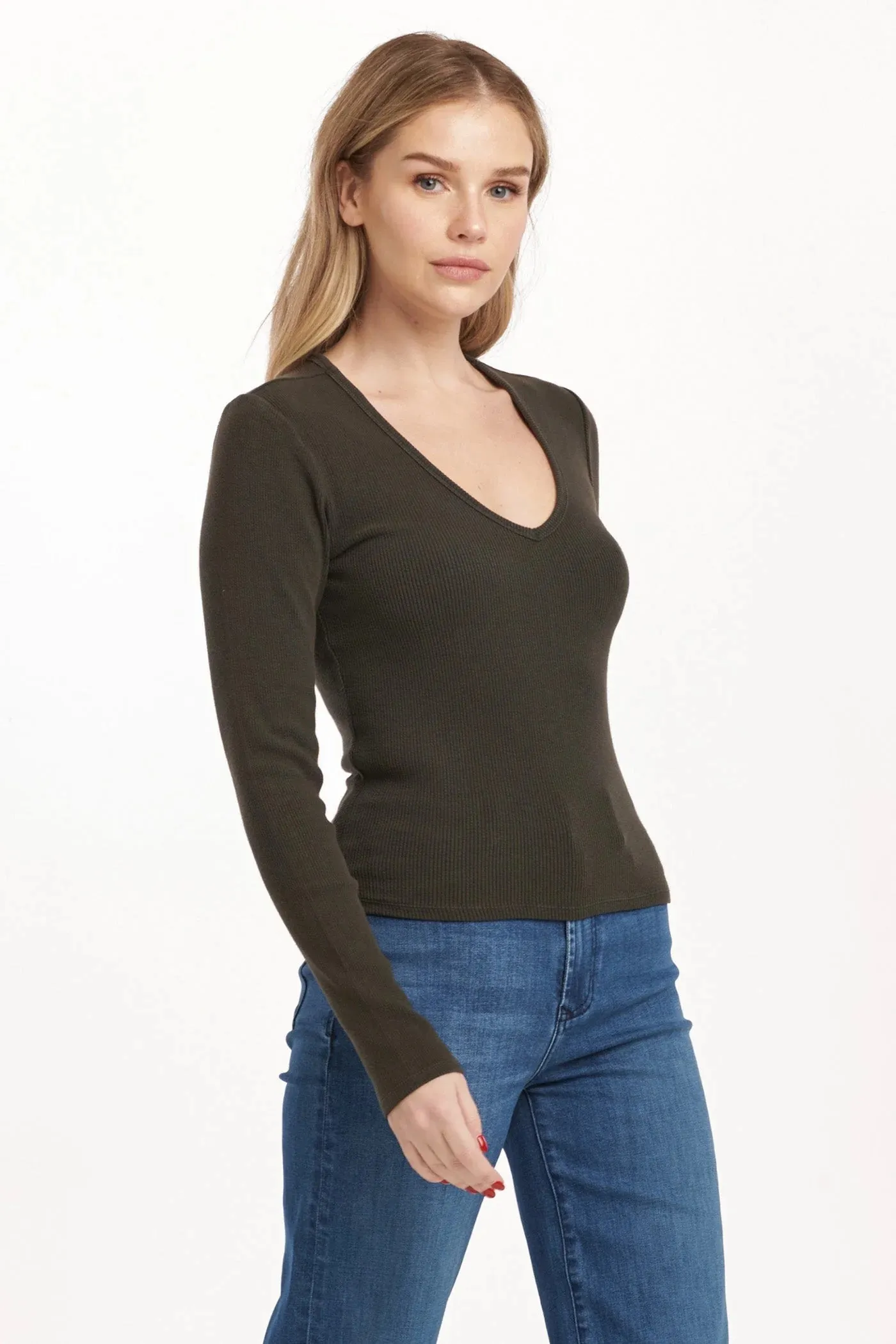 Marlowe V Neck Top - Dark Moss